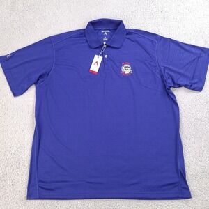 Antigua Polo Shirt Mens Size XL Blue Striped Famous And Hated Bulldog Embroidery